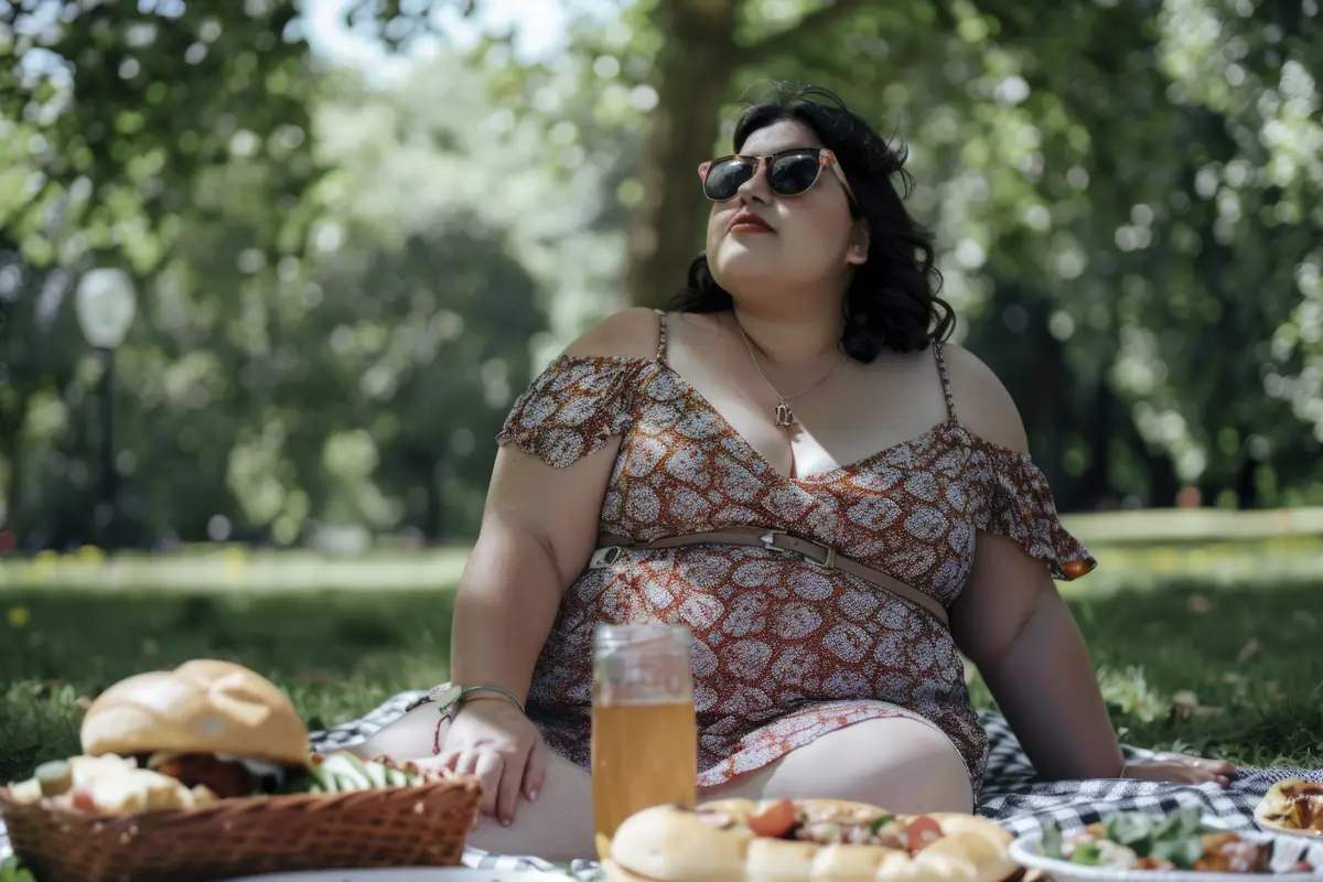 Portrait of overweight woman during world traveling and vacation