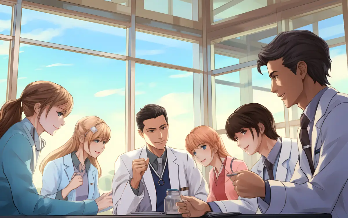 Indicadores de qualidade para controle de infecção em cirurgias cardíacas 4 Rendering of anime doctors at work