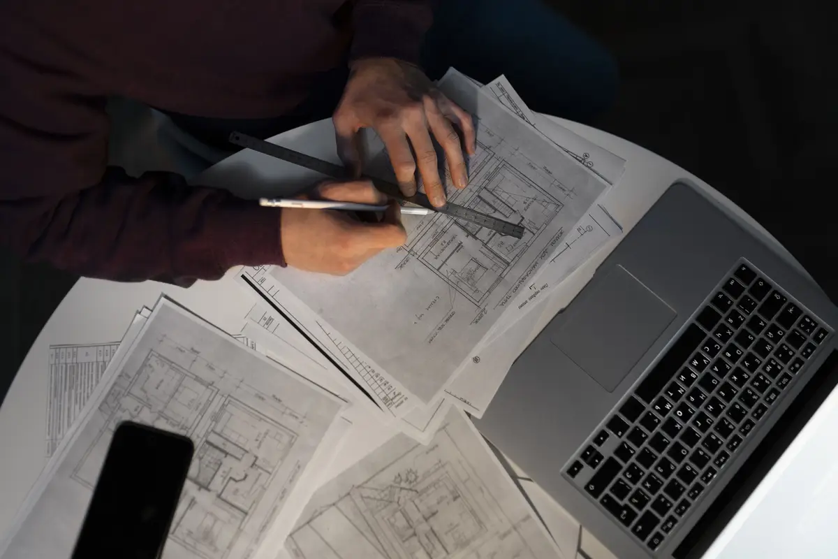 Top view man working late at night