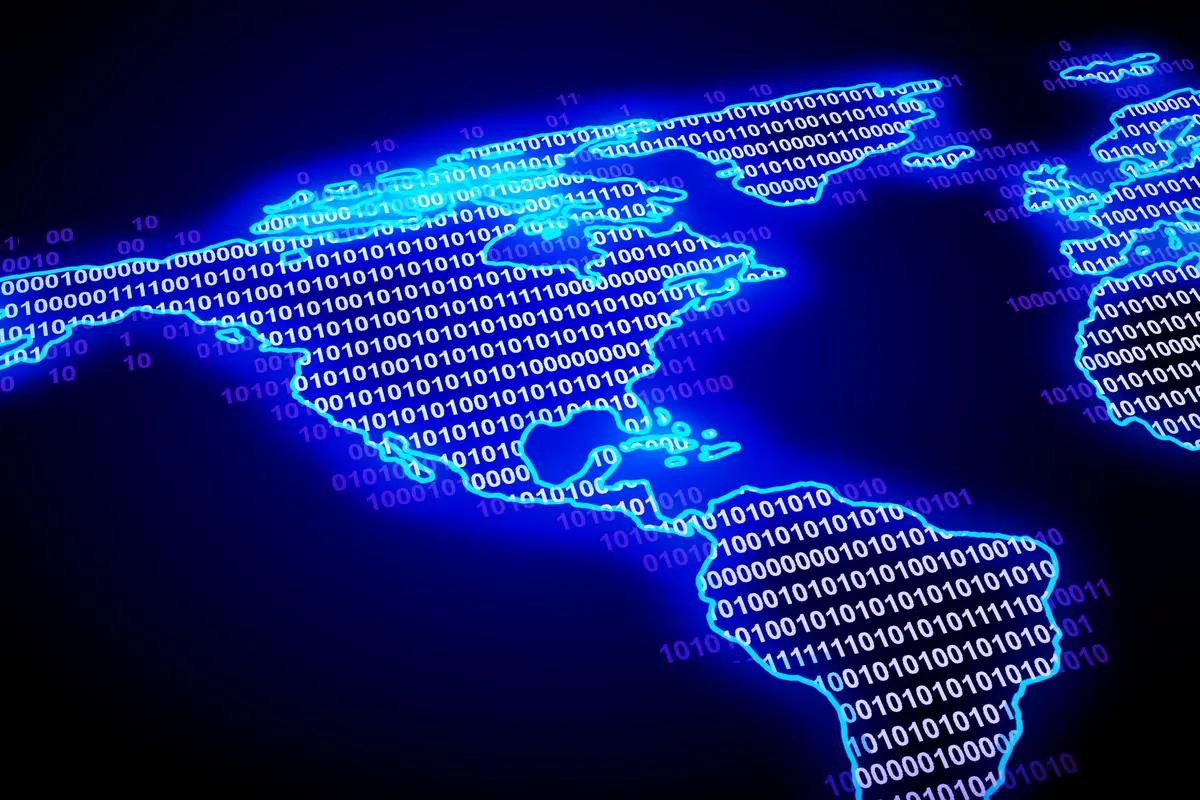 Digital map of North and South America 3D Rendering