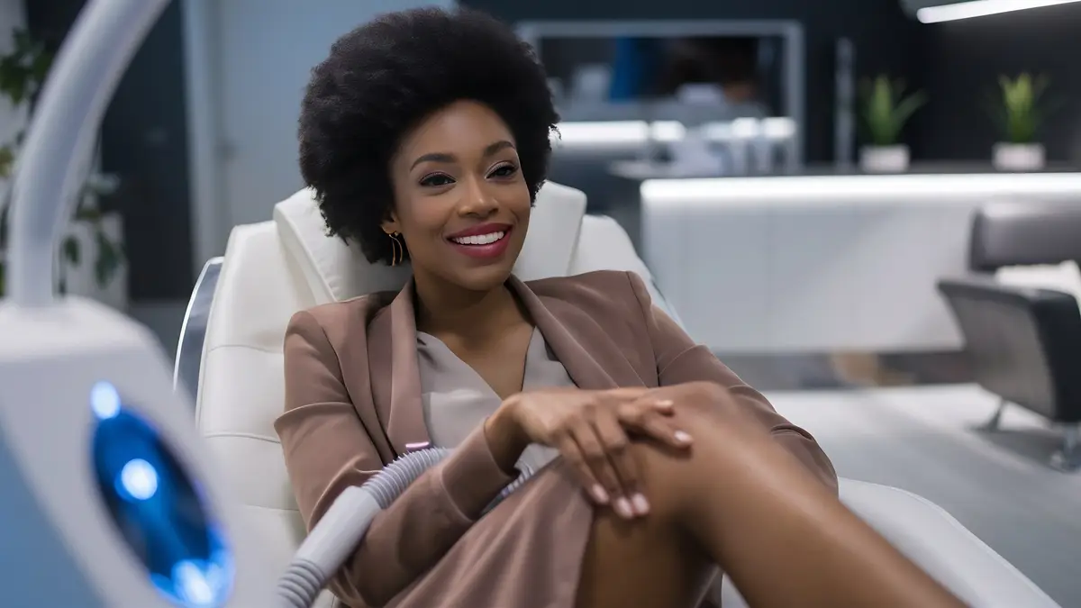 African american woman getting laser hair removal treatment