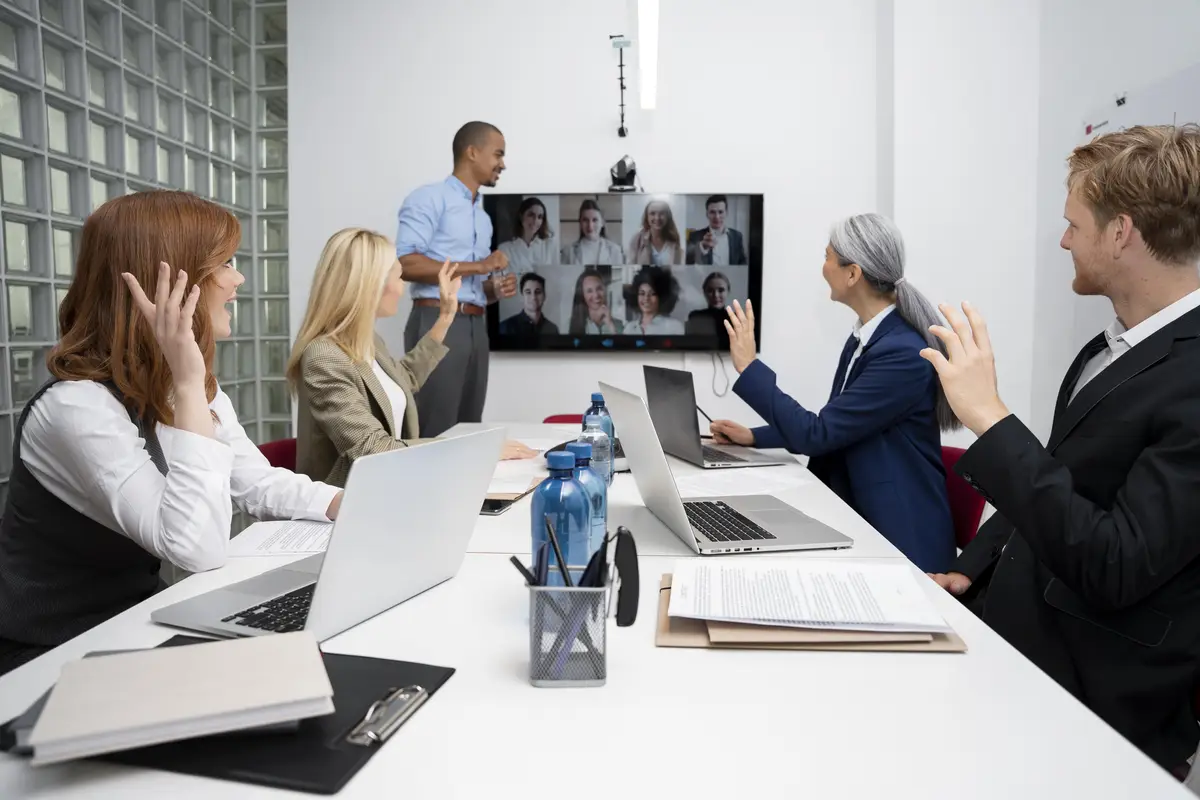 Close up on company team working