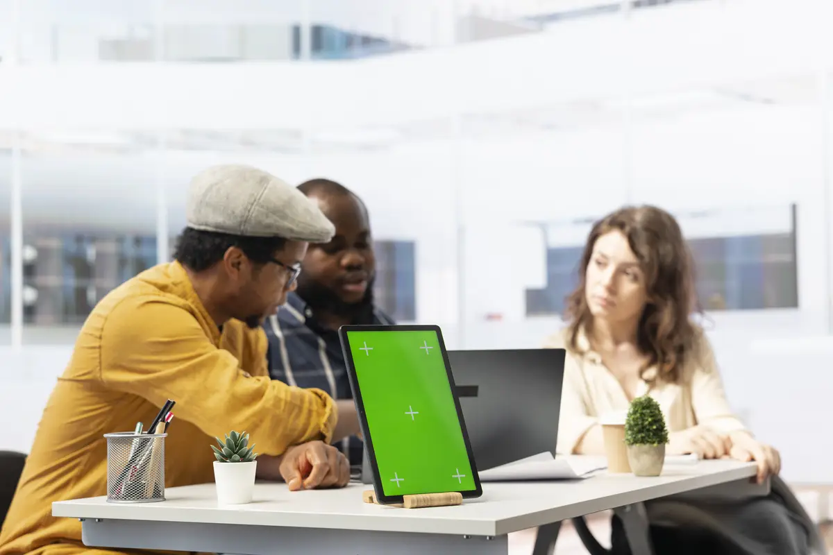 Real estate agent showing investment opportunity to business partners