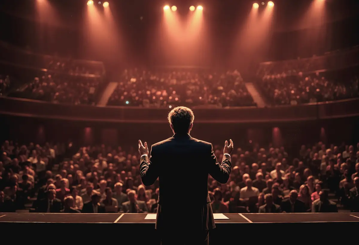 Speaker on big stage