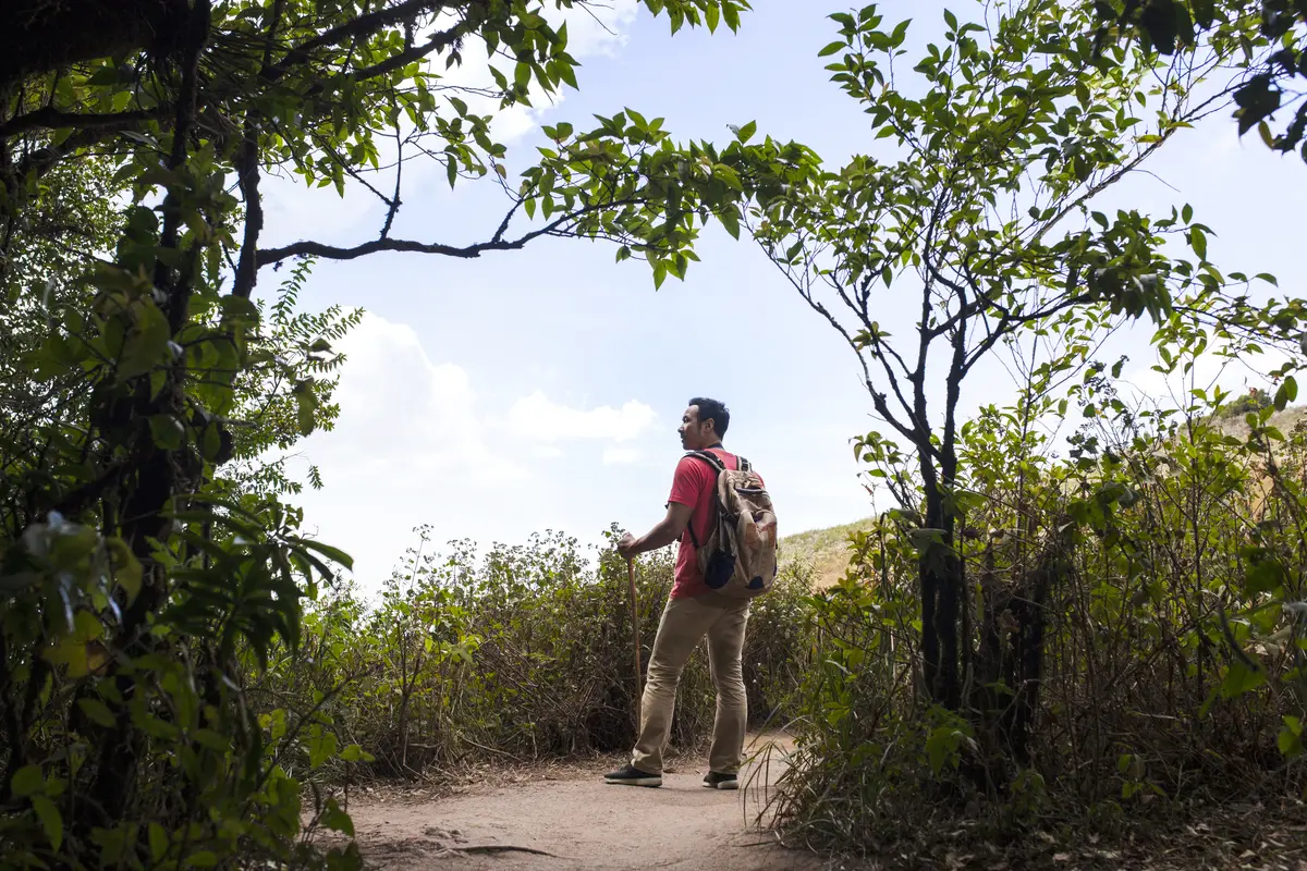 Backpacker at fields