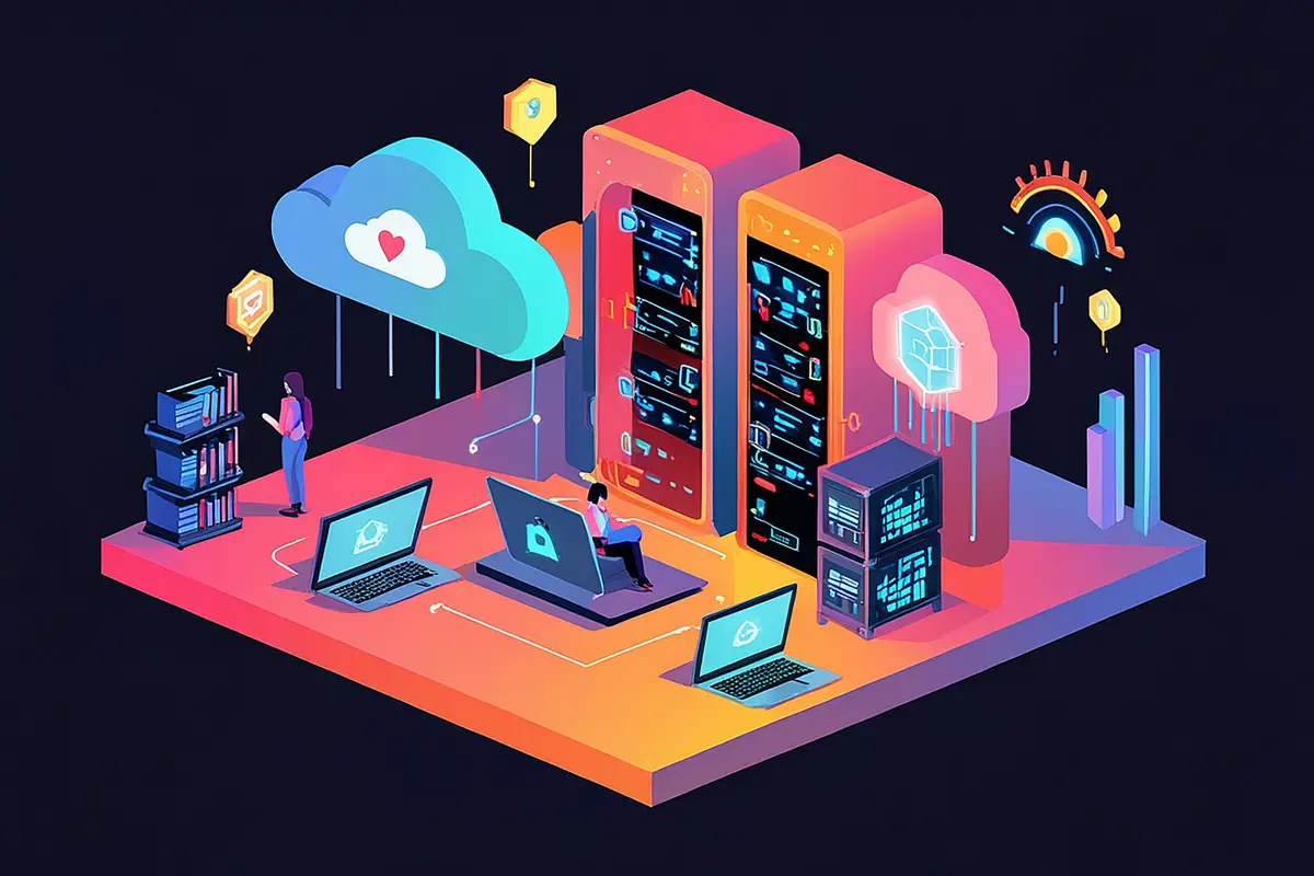 Data Technology and Big Data Processing Protecting Data Security Concept and Cloud Computing Digital Information Isometric Cartoon