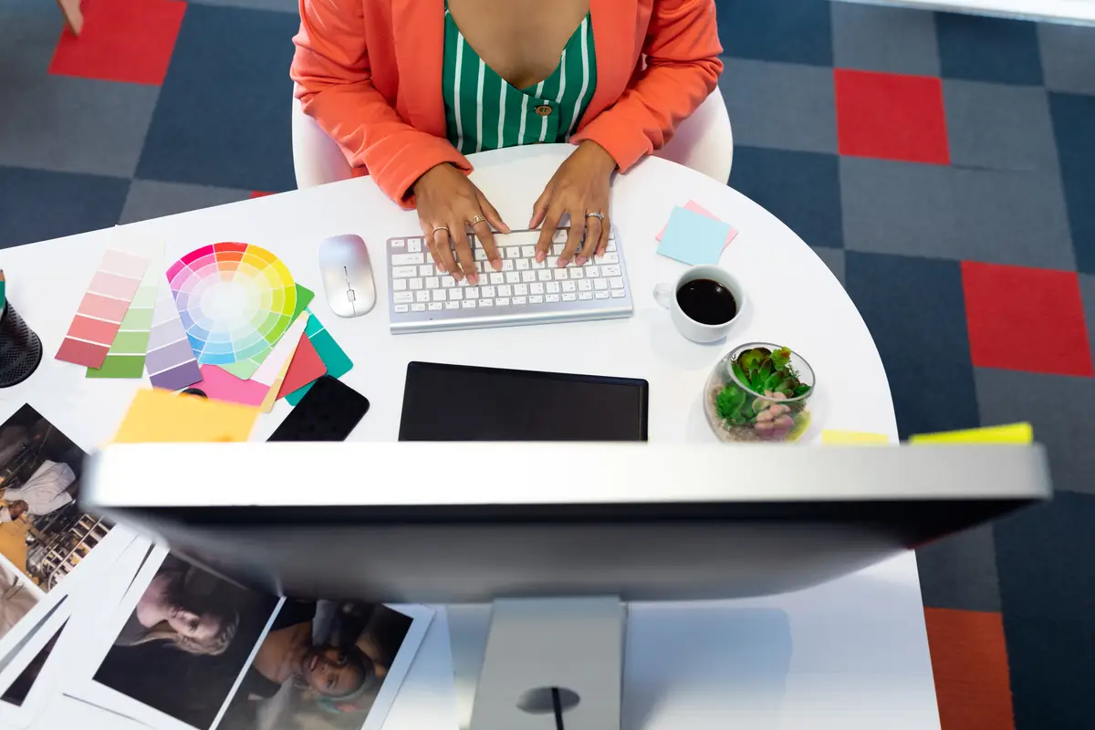 Female graphic designer working on computer