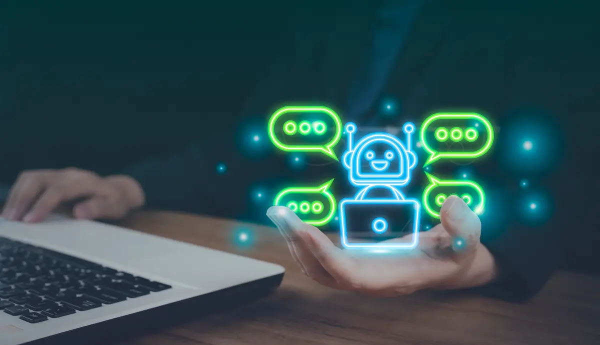 Businessman using chatbot in smartphone Chat with AI Artificial Intelligence Futuristic technology robot in online system Database smart bot Virtual software assistant conversation message tech