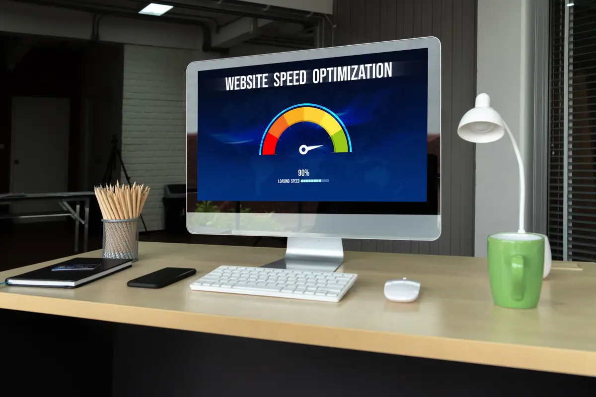 Computer software evaluating website loading speed snugly