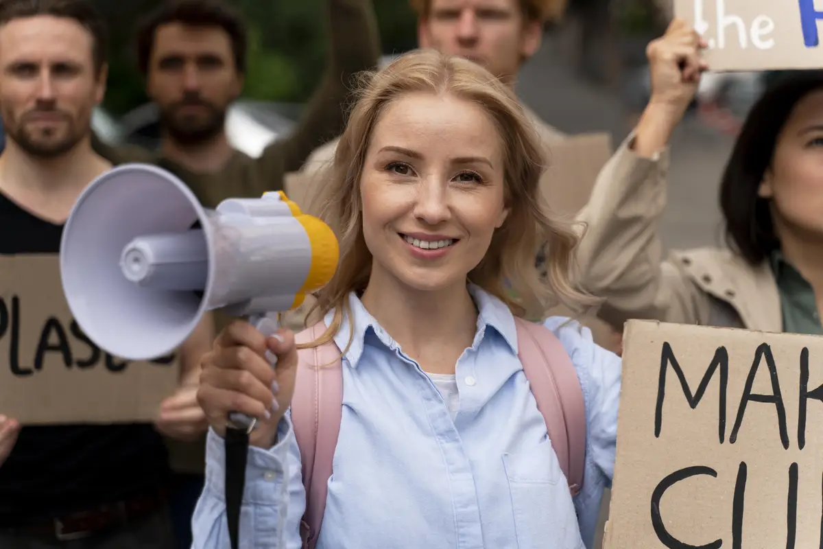 Woman joining a global warming protest