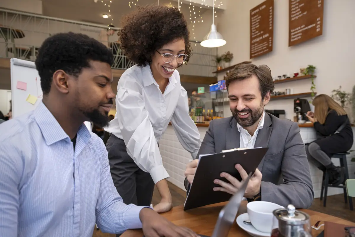 Colleagues working together on project