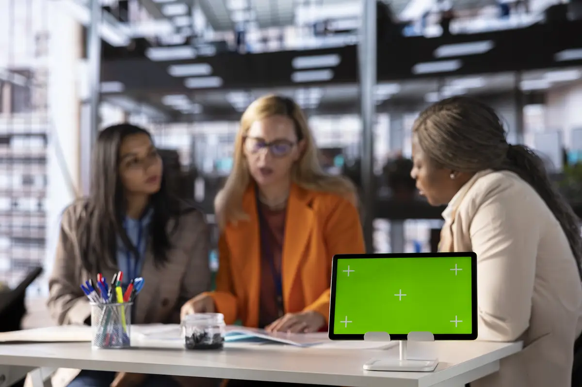 Group of female entrepreneurs in business industry using copy space mockup