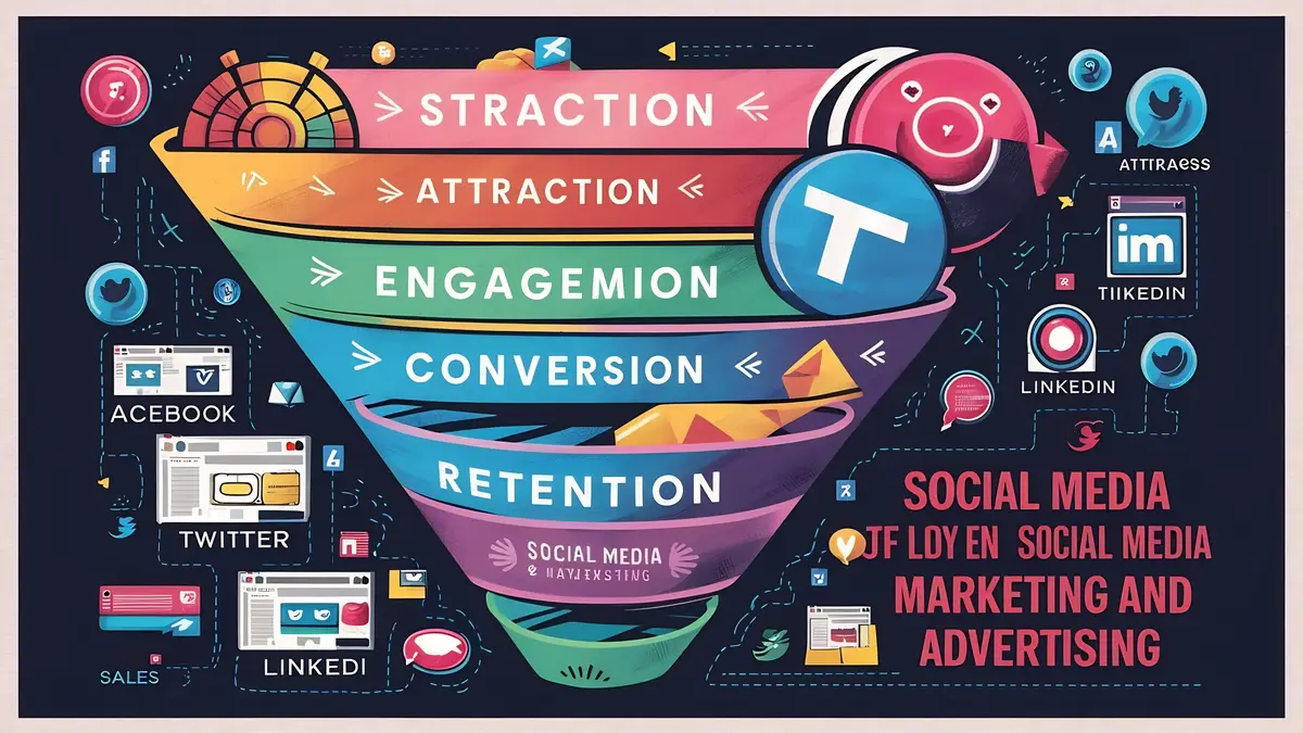 Sales funnel in social networks marketing and advertising to attract customers for your web and pre