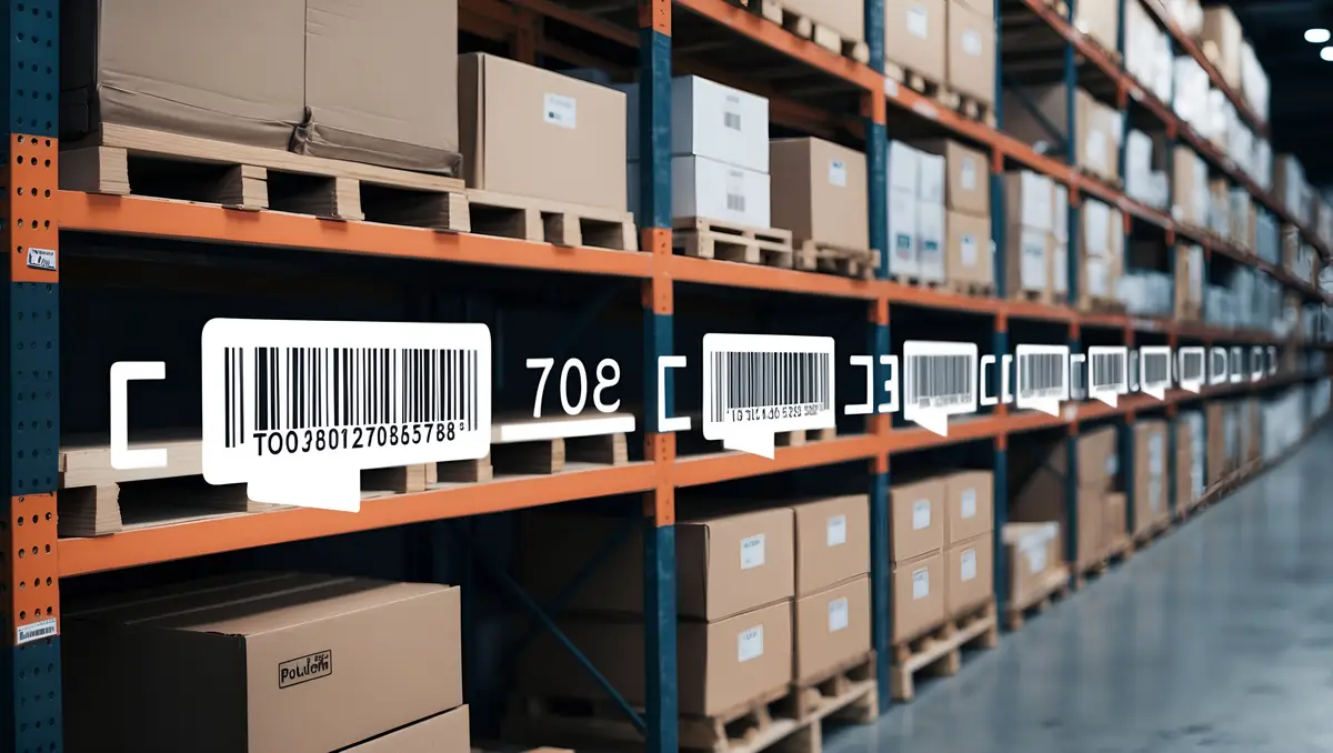 Warehouse Shelves and Barcode Icon with Blank Area for Text and Graphics Inventory Management and