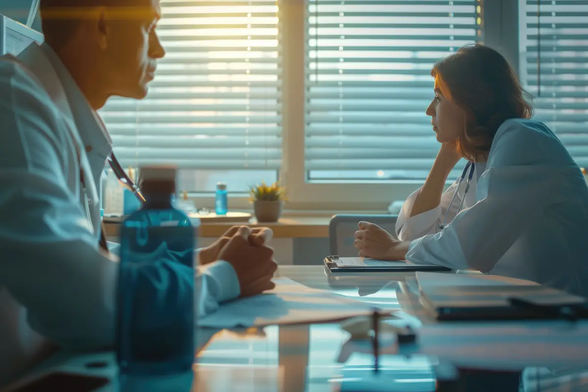 Professional doctor explain patient about medical treatment at clinic AIG42