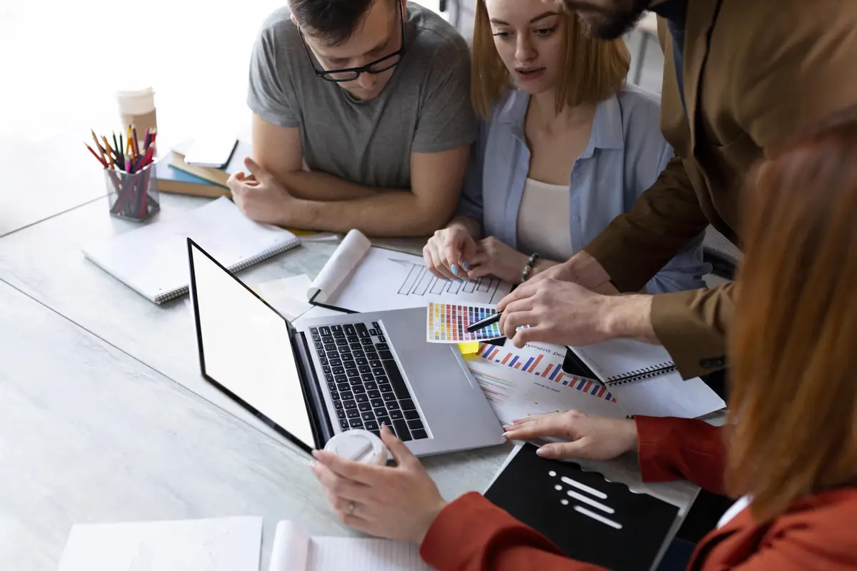People brainstorming in a work meeting