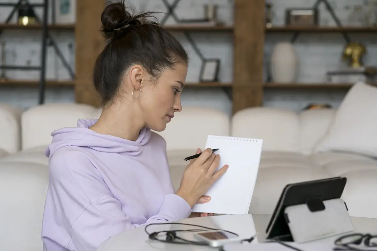Woman having a video call at home