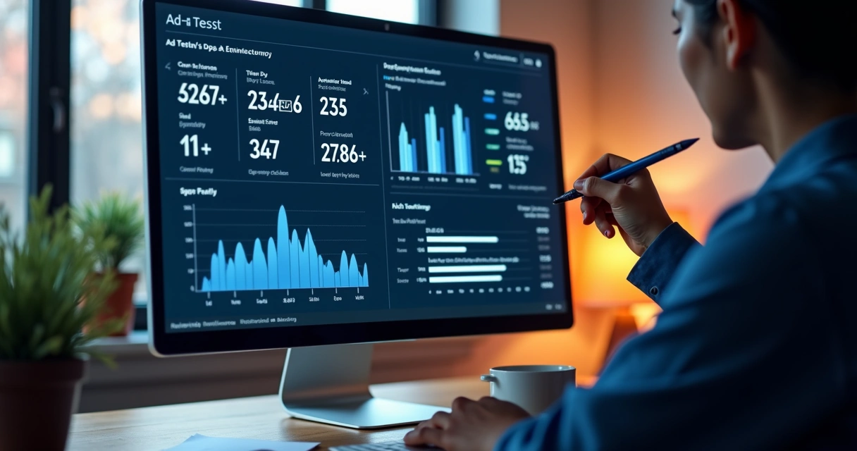 Ad dashboard with A/B test results and high engagement metrics 