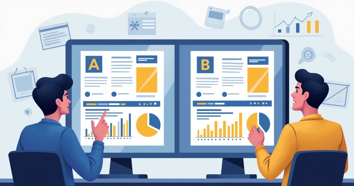Painel mostrando testes A/B de anúncios digitais 