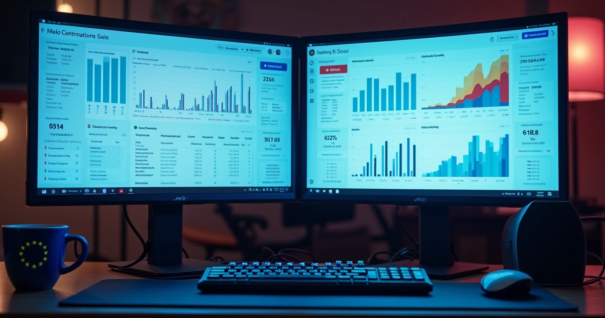 Split-screen monitor with A/B test results and charts 