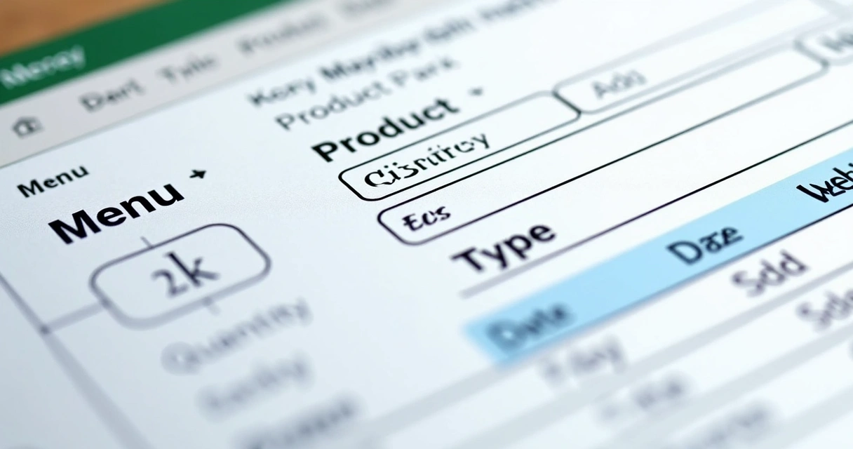 Aba de menu Excel com campos de inclusão rápida de produto 