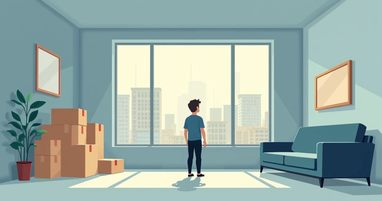 Pessoa sozinha em casa vazia, ambiente urbano, sensação de vazio e abandono 