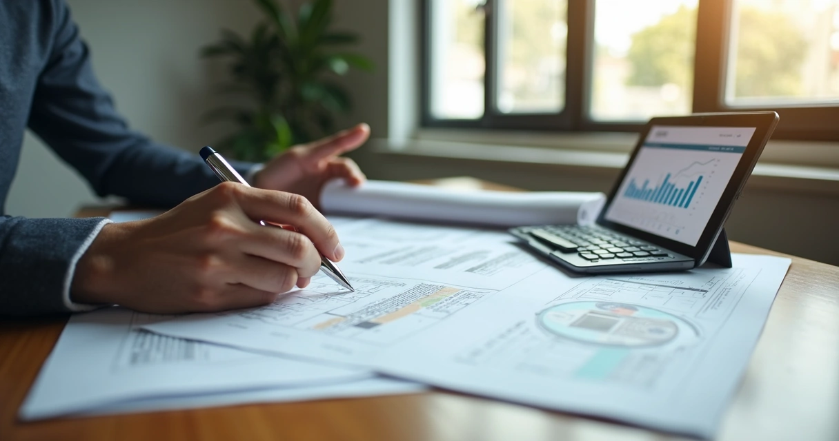 Arquiteto analisando documentos para abrir empresa em escritório moderno 