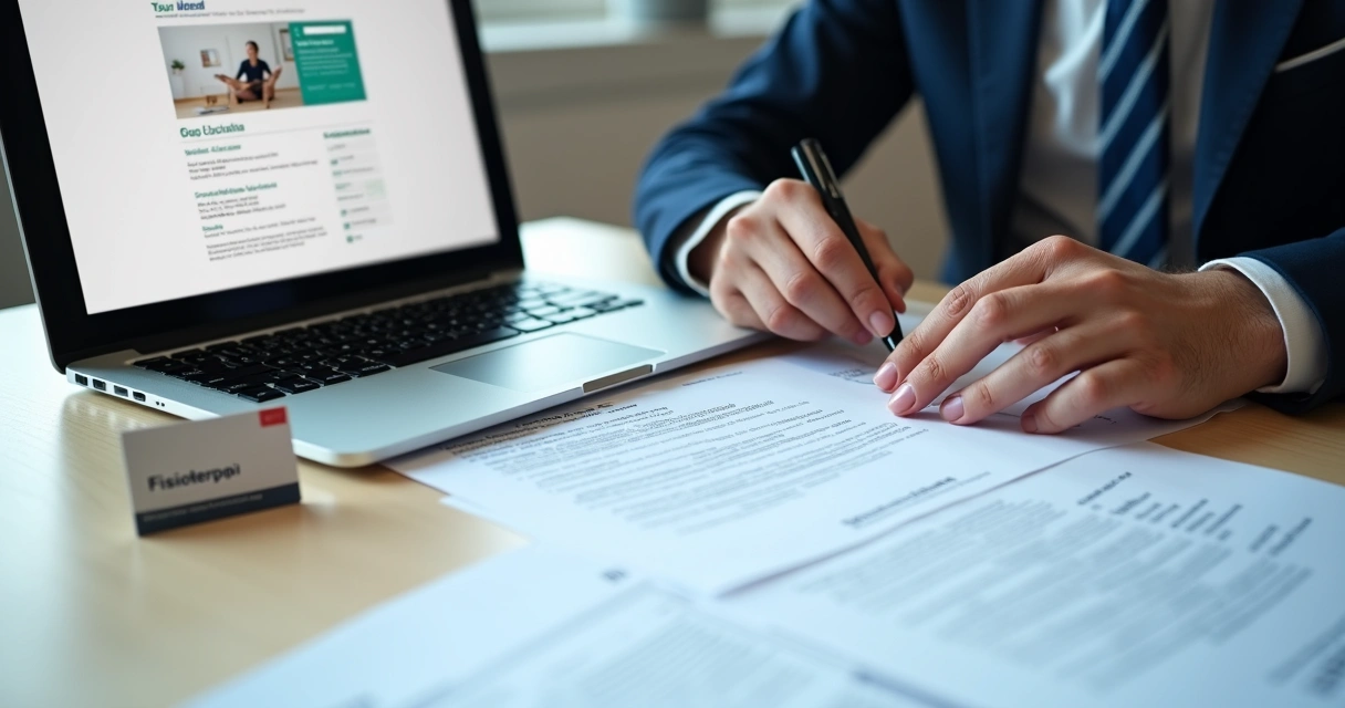 Profissional analisando documentos para abrir empresa de fisioterapia