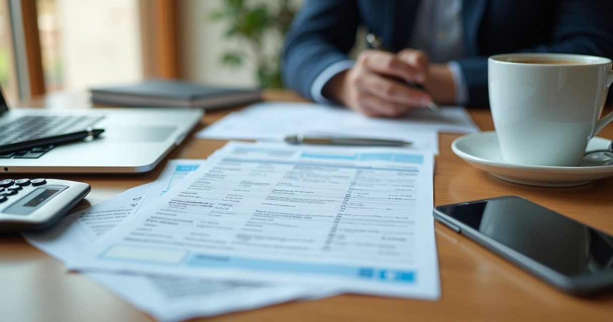 Documentos de abertura de empresa sobre mesa com notebook e calculadora 