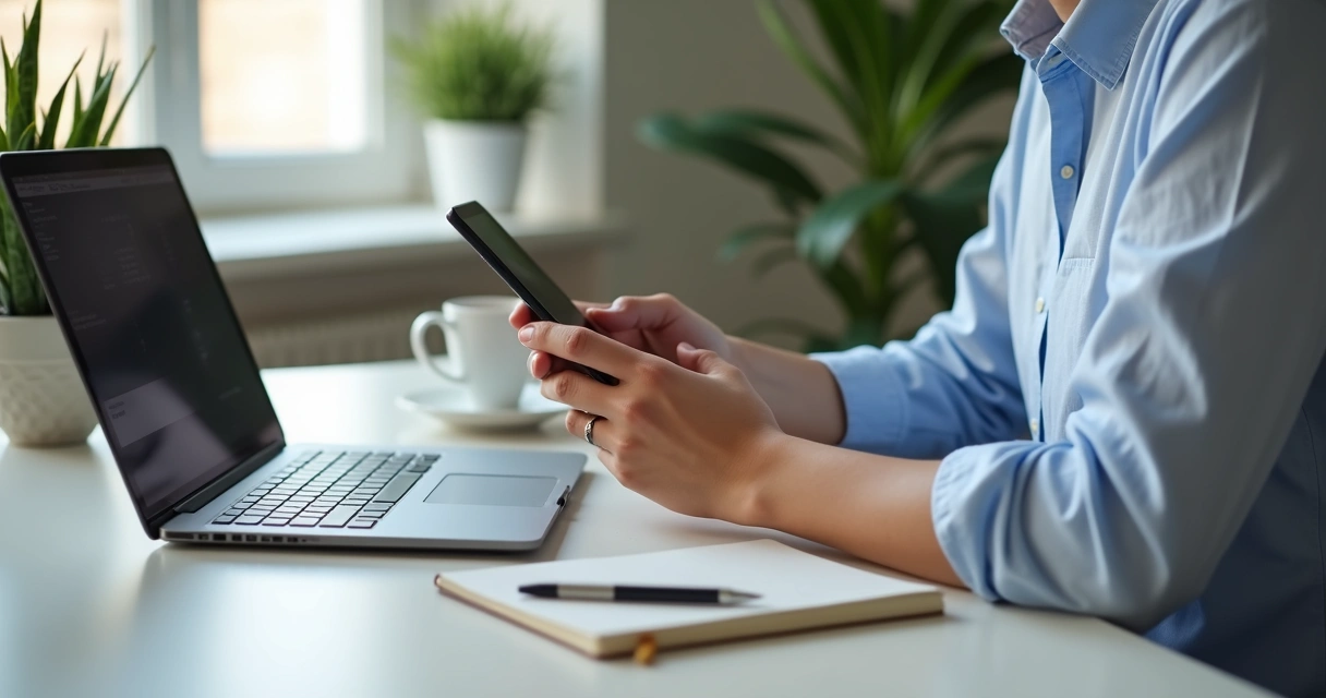 Pessoa usando celular e laptop para abrir CNPJ como MEI 