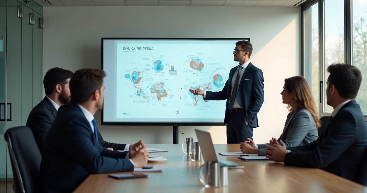 Profissional de vendas apresentando dados personalizados para um diretor em reunião 