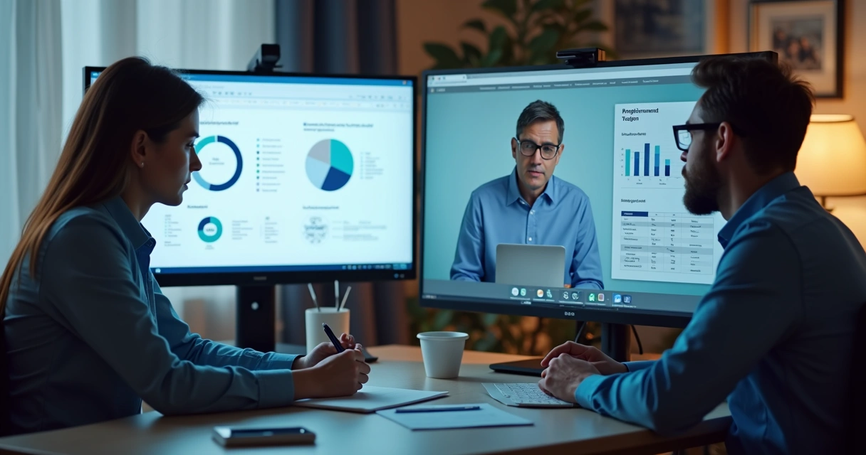Reunião online de vendas consultivas com gráficos digitais 