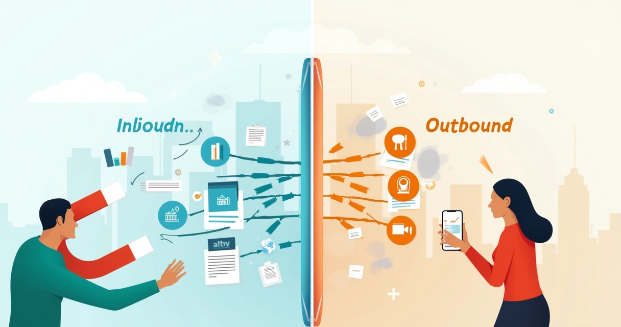 Comparação visual entre estratégias inbound e outbound B2B 
