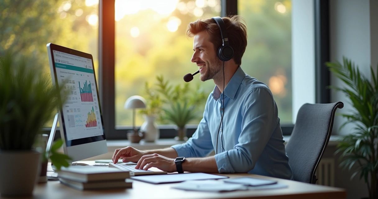 Profissional de vendas fazendo abordagem personalizada por telefone. 