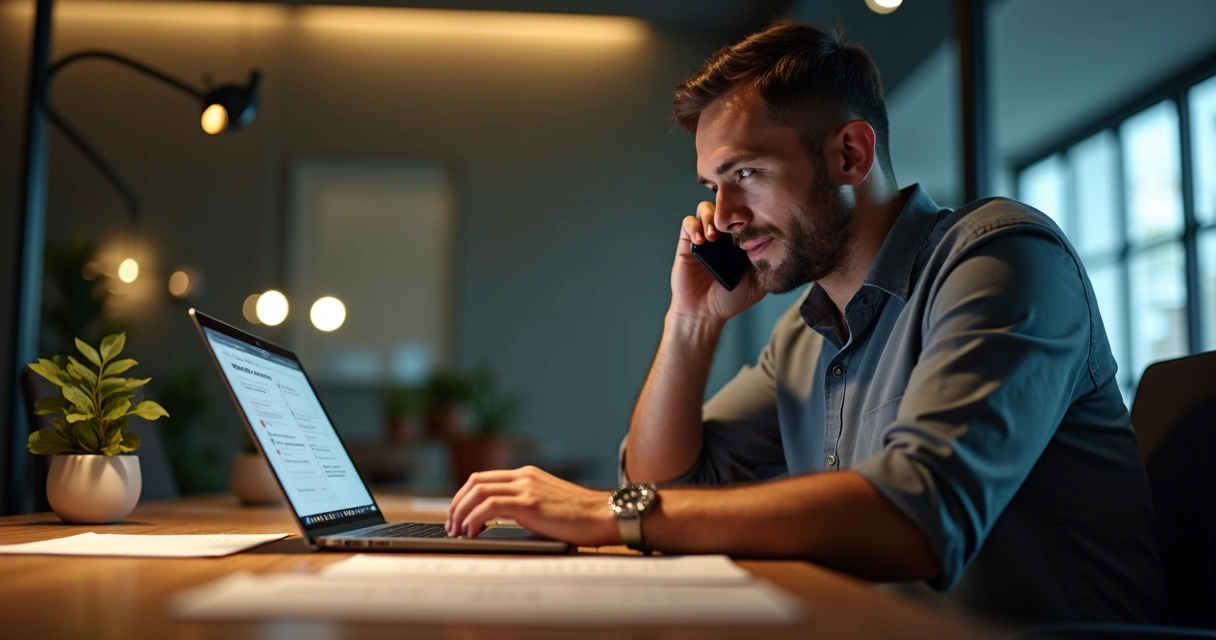 Representante comercial em contato telefônico focado 