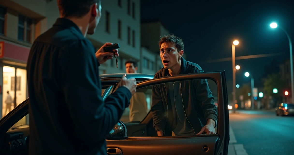 Pessoa sendo ameaçada ao sair do carro em rua movimentada 