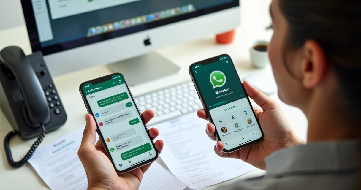 Pessoa usando telefone e WhatsApp para prospecção 