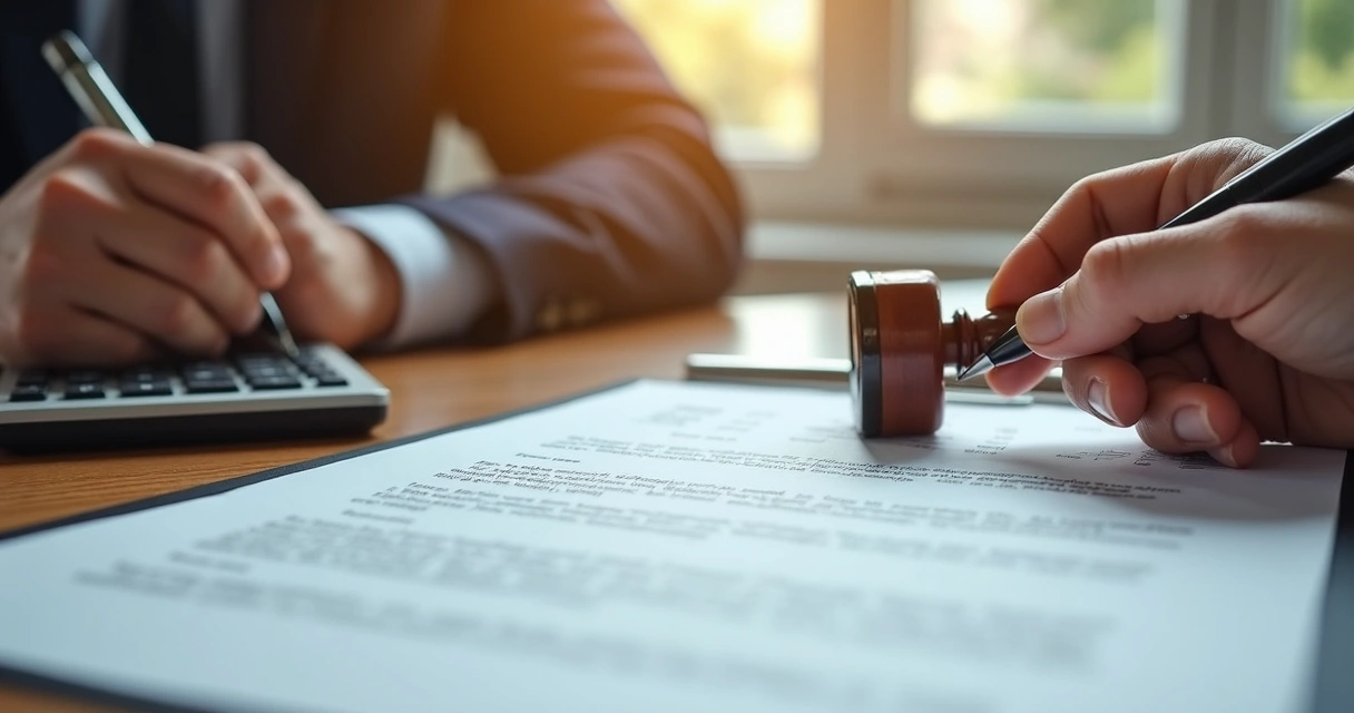 Assinando contrato com carimbo de cartório em mesa 