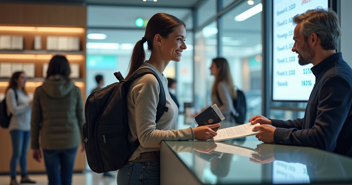 Pessoa entregando documentos em agência bancária 