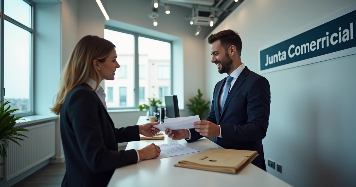 Empresário entregando documentos na junta comercial 