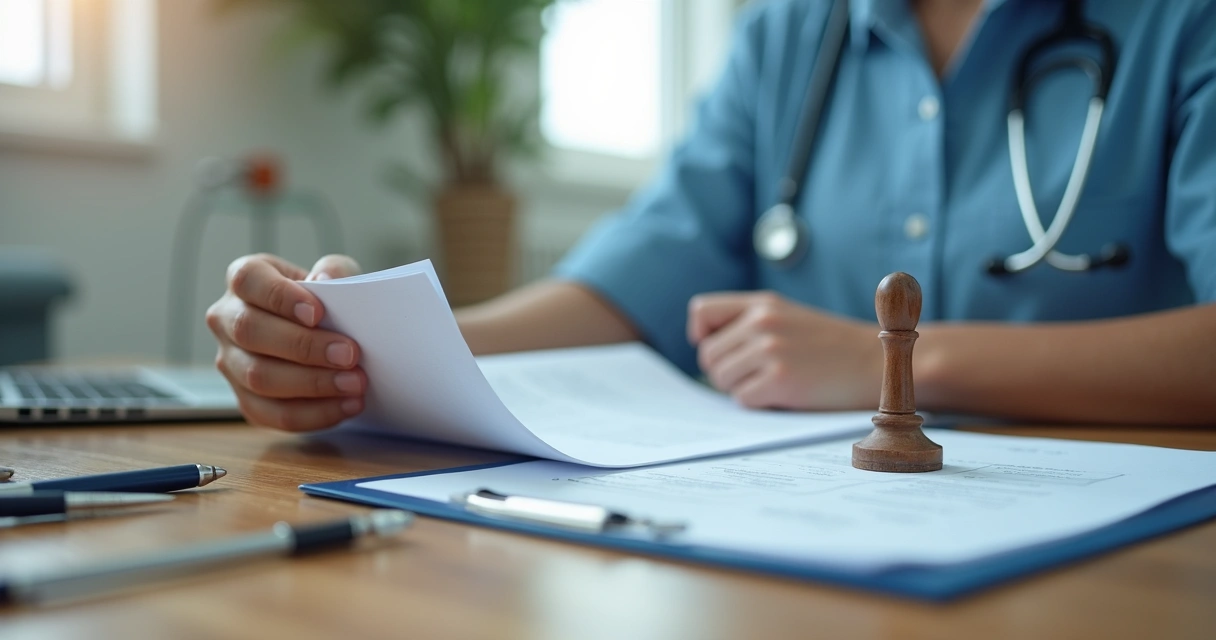 Documentos e carimbo para registro de empresa de fisioterapeuta