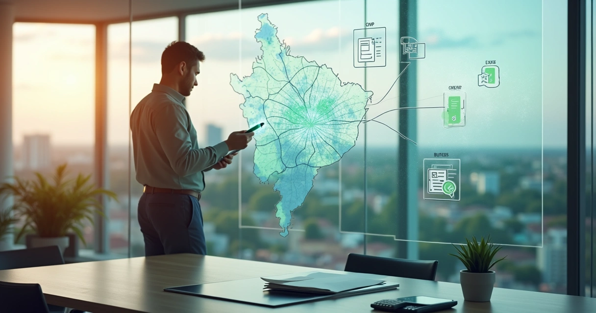 Empreendedor em frente a mapa de Passo Fundo planejando abertura de empresa 