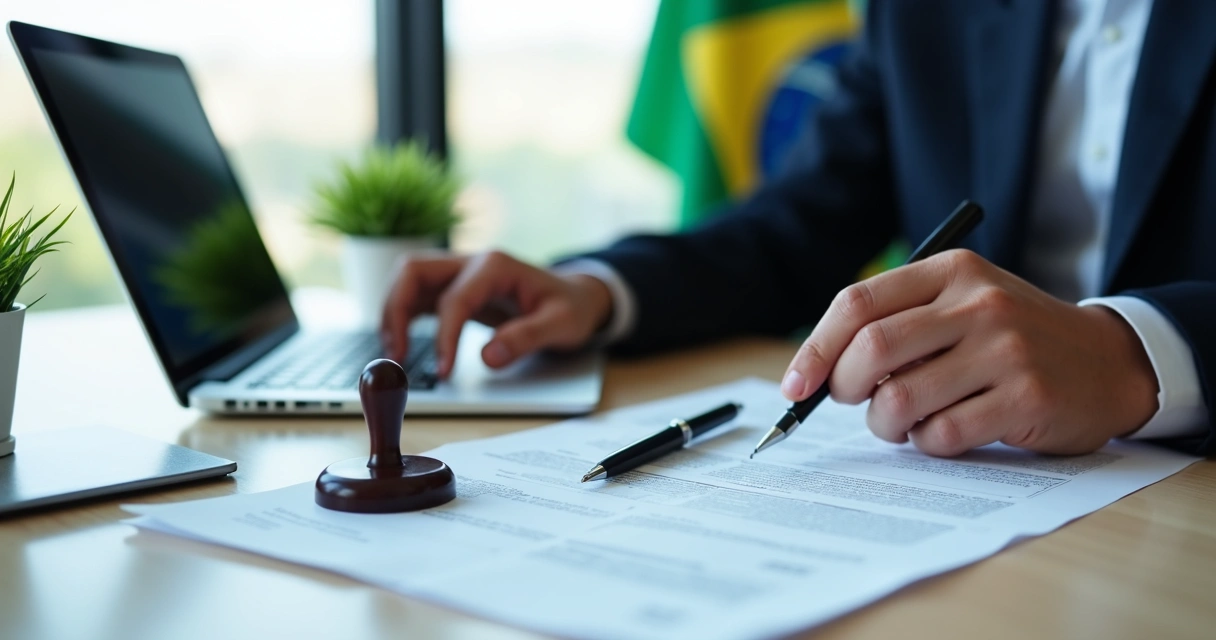 Advogado abrindo empresa e preenchendo documentos com laptop 
