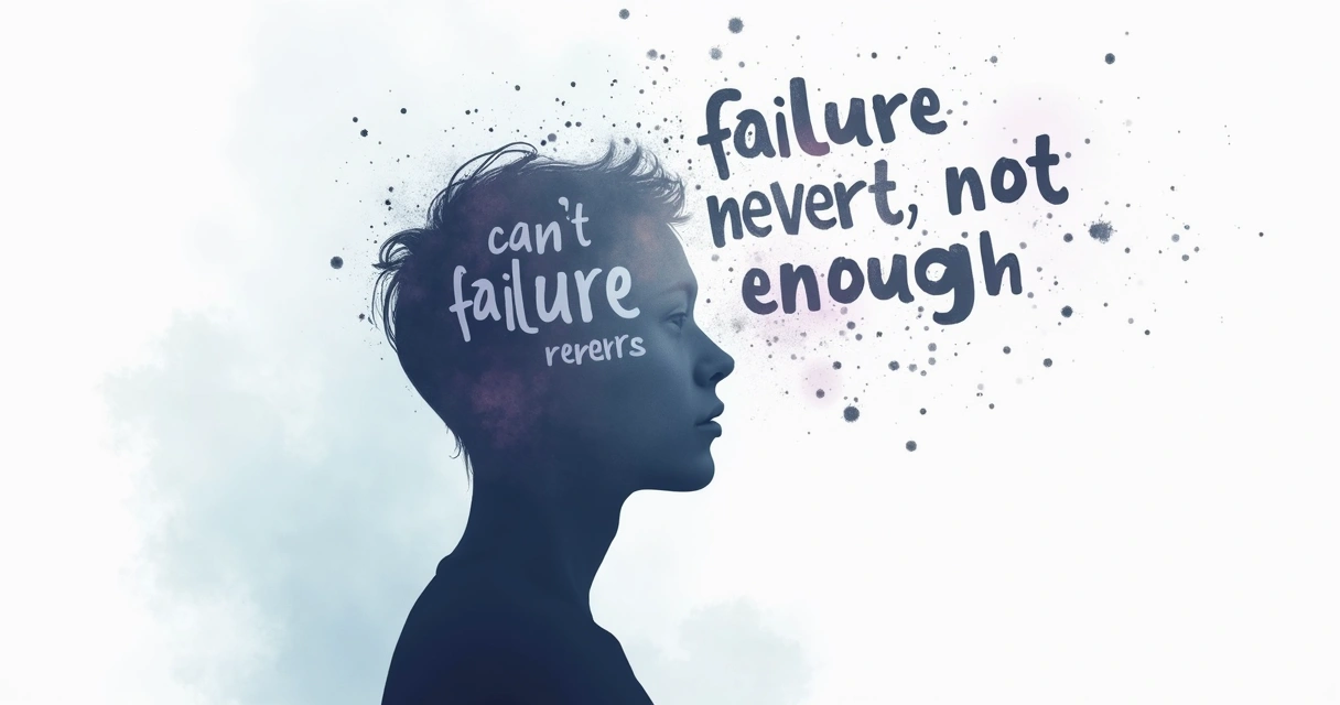 Illustration of scattered negative words emerging from a person's silhouette