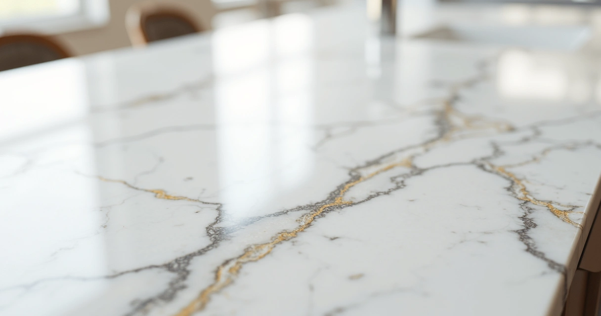 Detalhe de mármore branco polido com reflexos de luz 