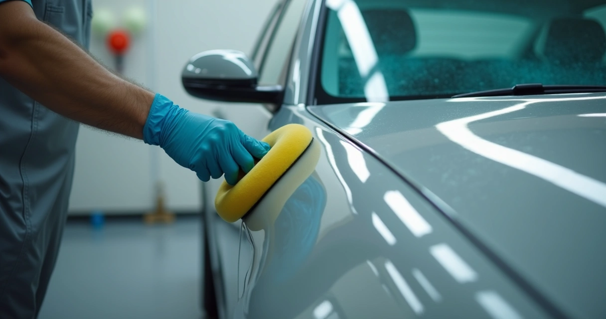 Polimento de carro após aplicação de pintura nova