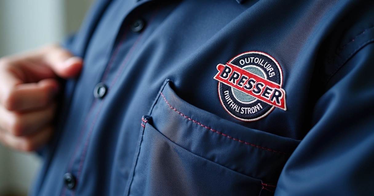 Detalhe de acabamento de uniforme personalizado na Bresser