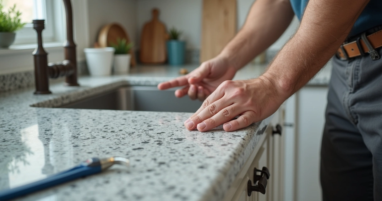 Granito cinza com acabamento de borda simples em cozinha pequena 