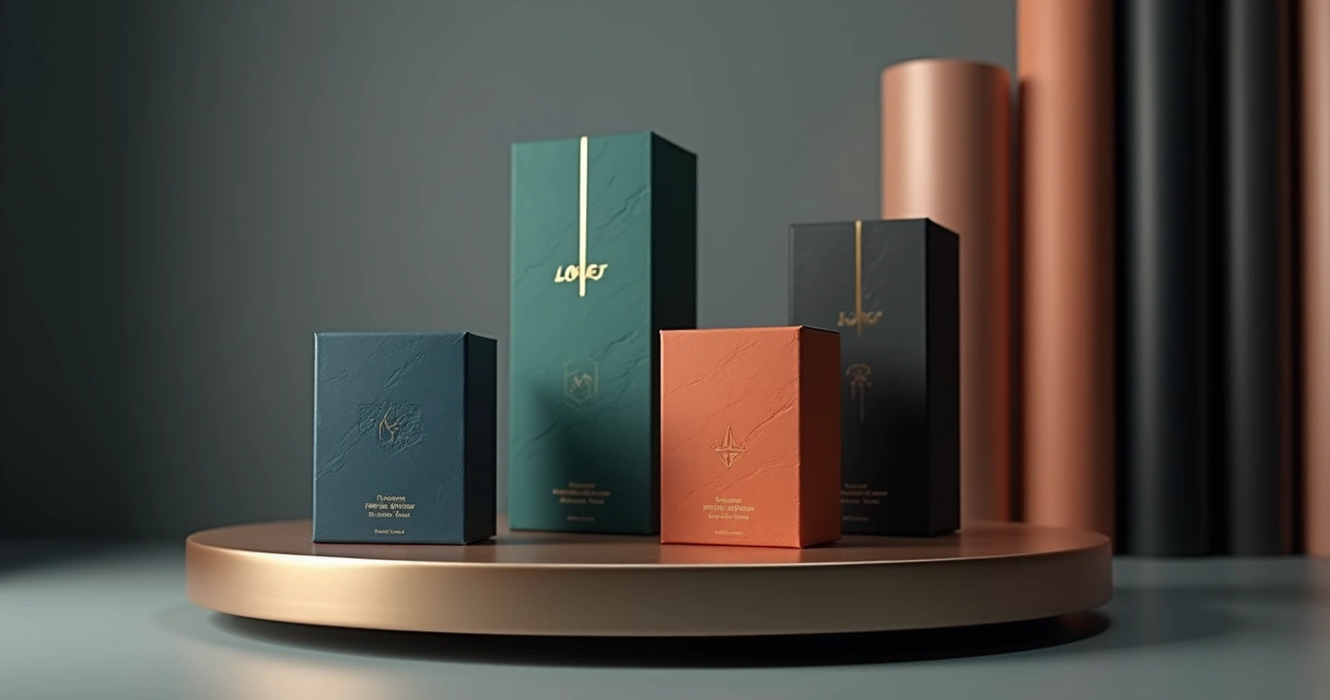 Várias caixas de produto coloridas mostrando acabamentos gráficos diferentes 