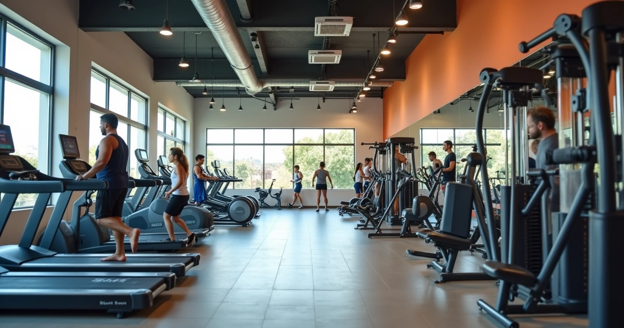 Área ampla de academia em Natal, com pessoas treinando musculação 